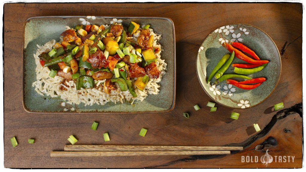 Kung Pao Chicken with brown Basmati rice Wednesday, December 31, 2024.