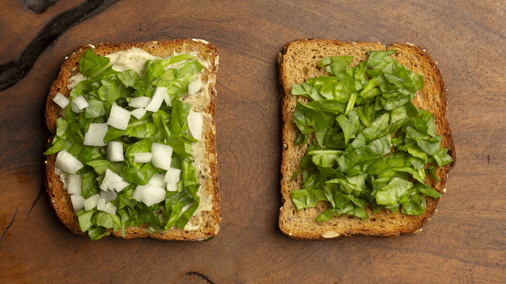 Toast, smoked ancho mayo, spinach, and onions.