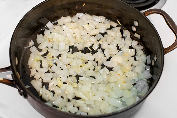 Saute onions for Shepherd's Pie filling.