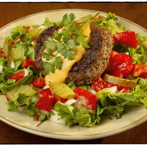 Naked Burger Salad with guilt free dressing.