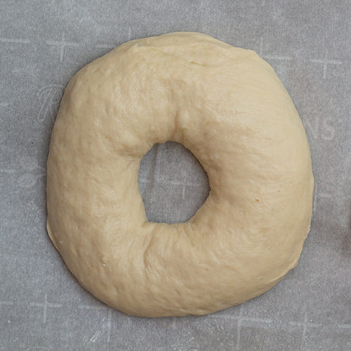 Formed bagel ready to boil.