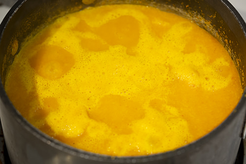 Simmering Thai Curry Carrot and Asparagus Soup.